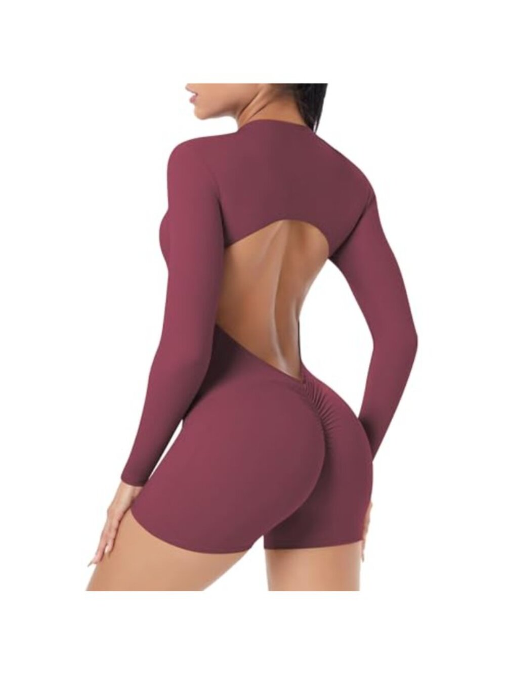 SEAUR Zip Up Workout Jumpsuit Backless Long Sleeve Romper Bodysuit